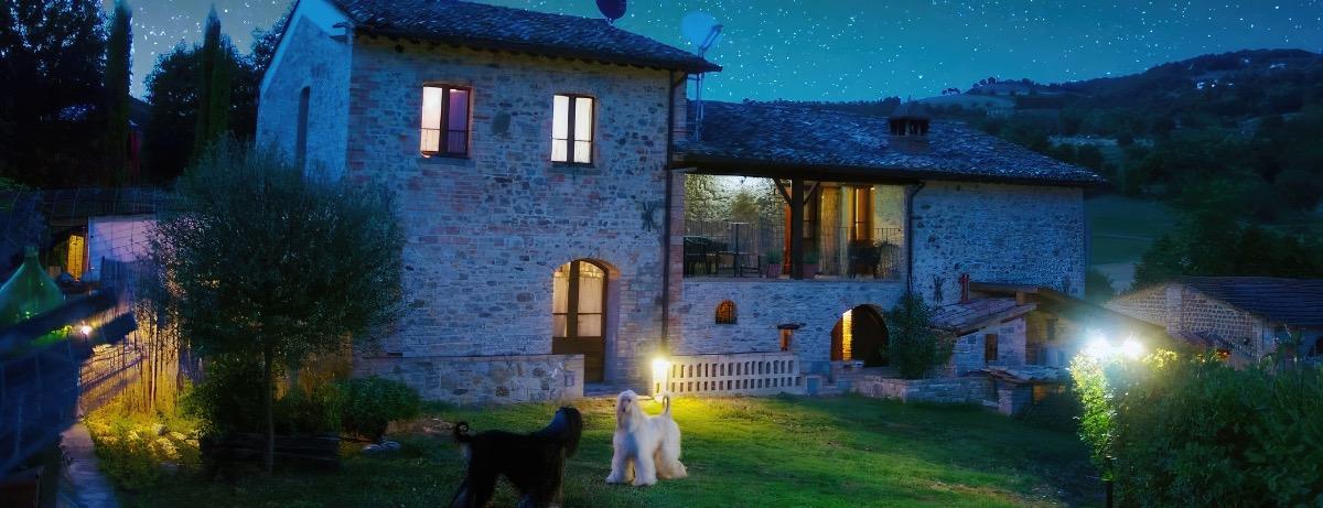 Vista notturna della facciata.