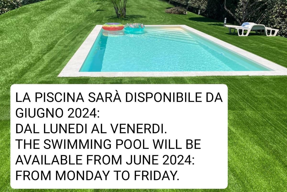 LA PISCINA SARÀ DISPONIBILE DA GIUGNO 2024 DAL LUNEDI AL VENERDI SU ORARI. THE SWIMMING POOL WILL BE AVAILABLE FROM JUNE 2024 FROM MONDAY TO FRIDAY