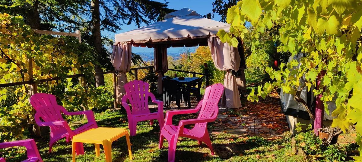 Giardino con gazebo e barbecue