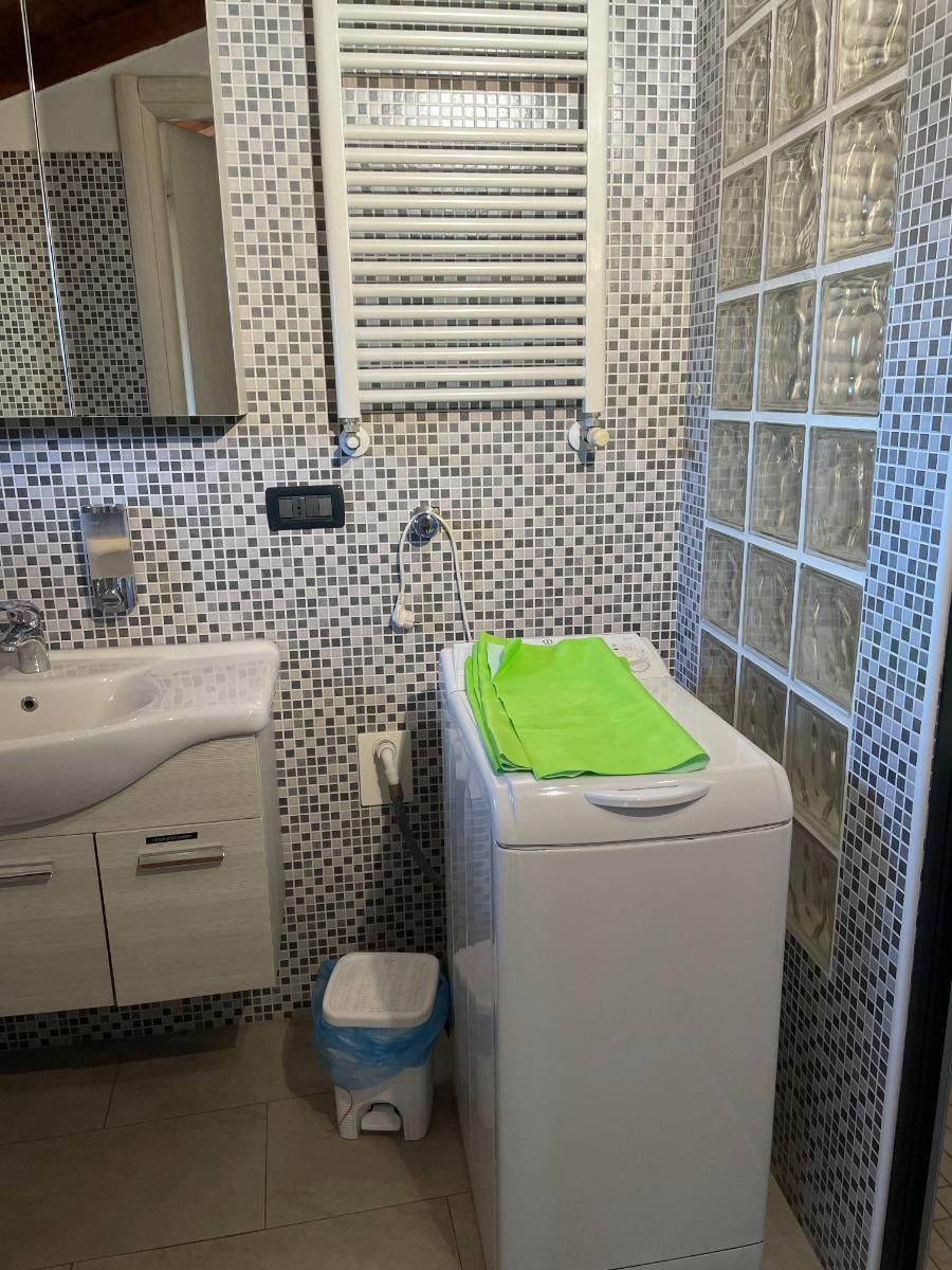 bagno con doccia e lavatrice