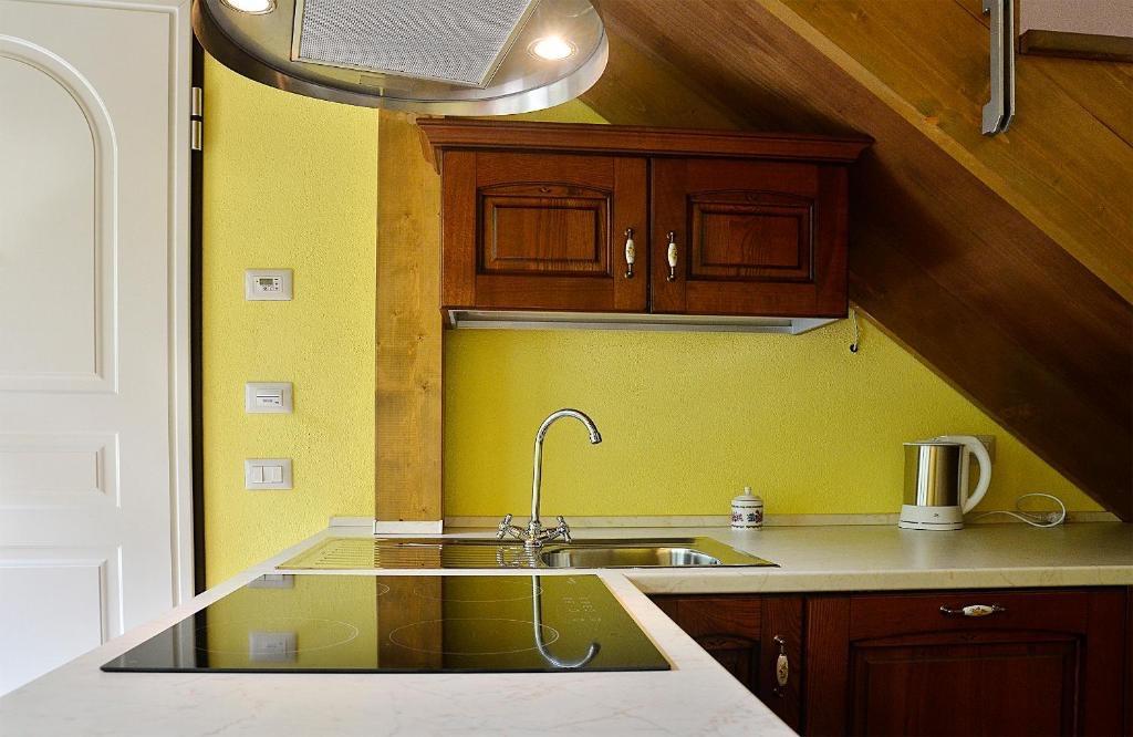 Cucina completa di ogni utensile ed elettrodomestico: forno, fornelli ad induzione, frigorifero, congelatore, bollitore, piatti, posate, pentole