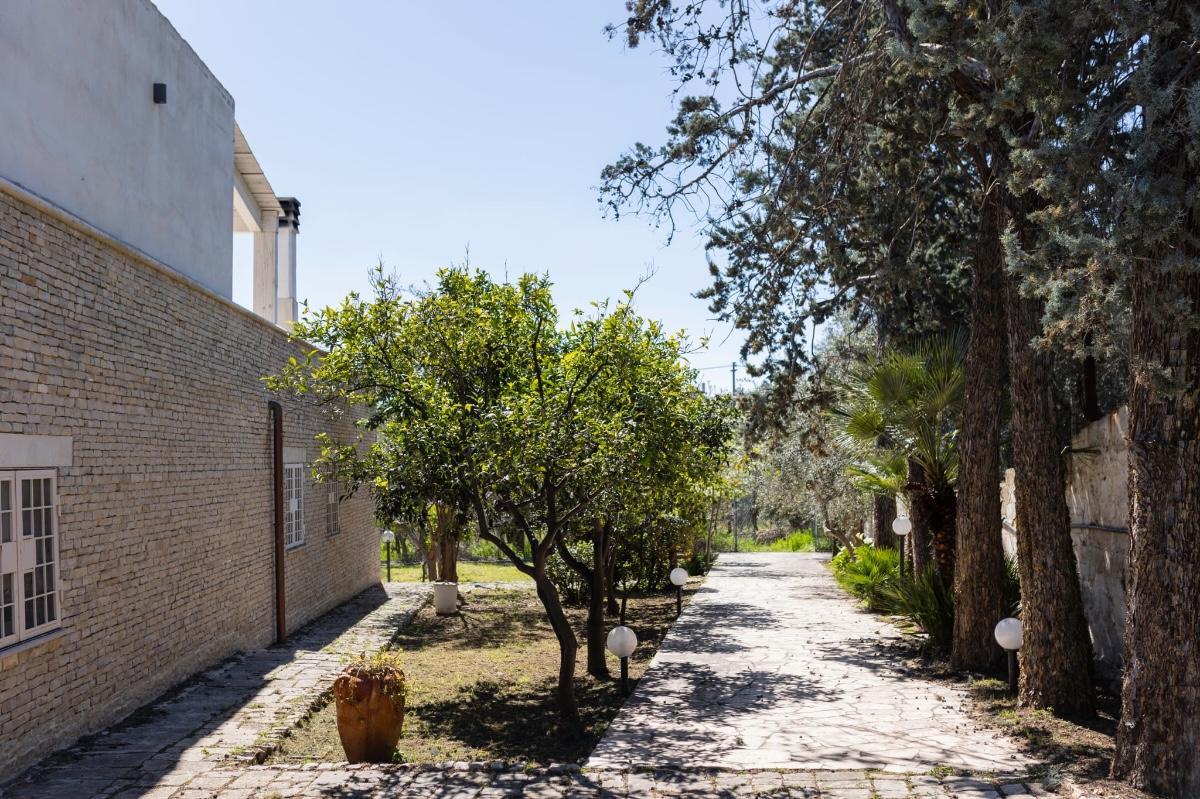 Esterno villa, vialetto con agrumeto.