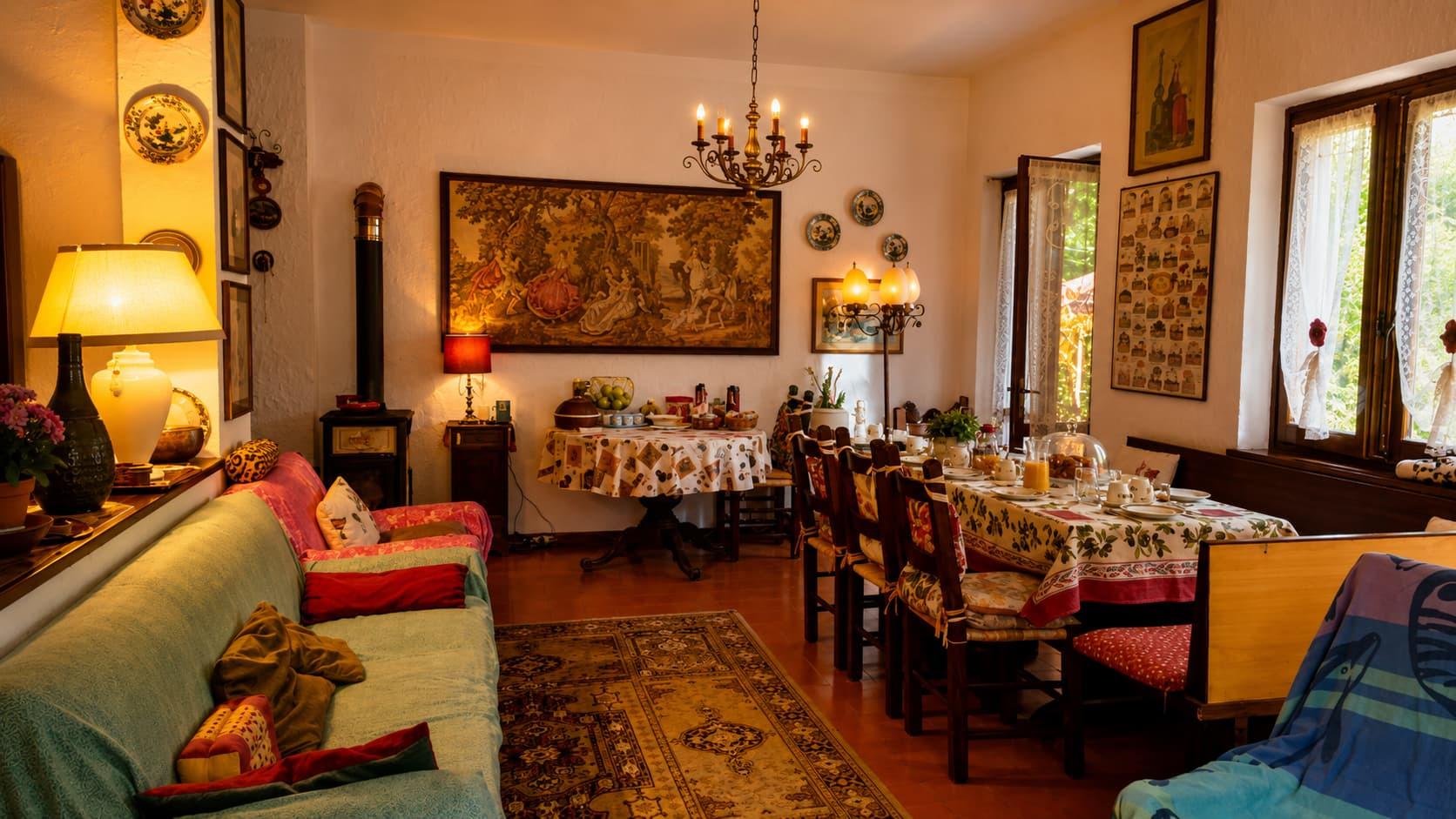 Accogliente soggiorno di Villa Licia, arredato in stile caldo e familiare.