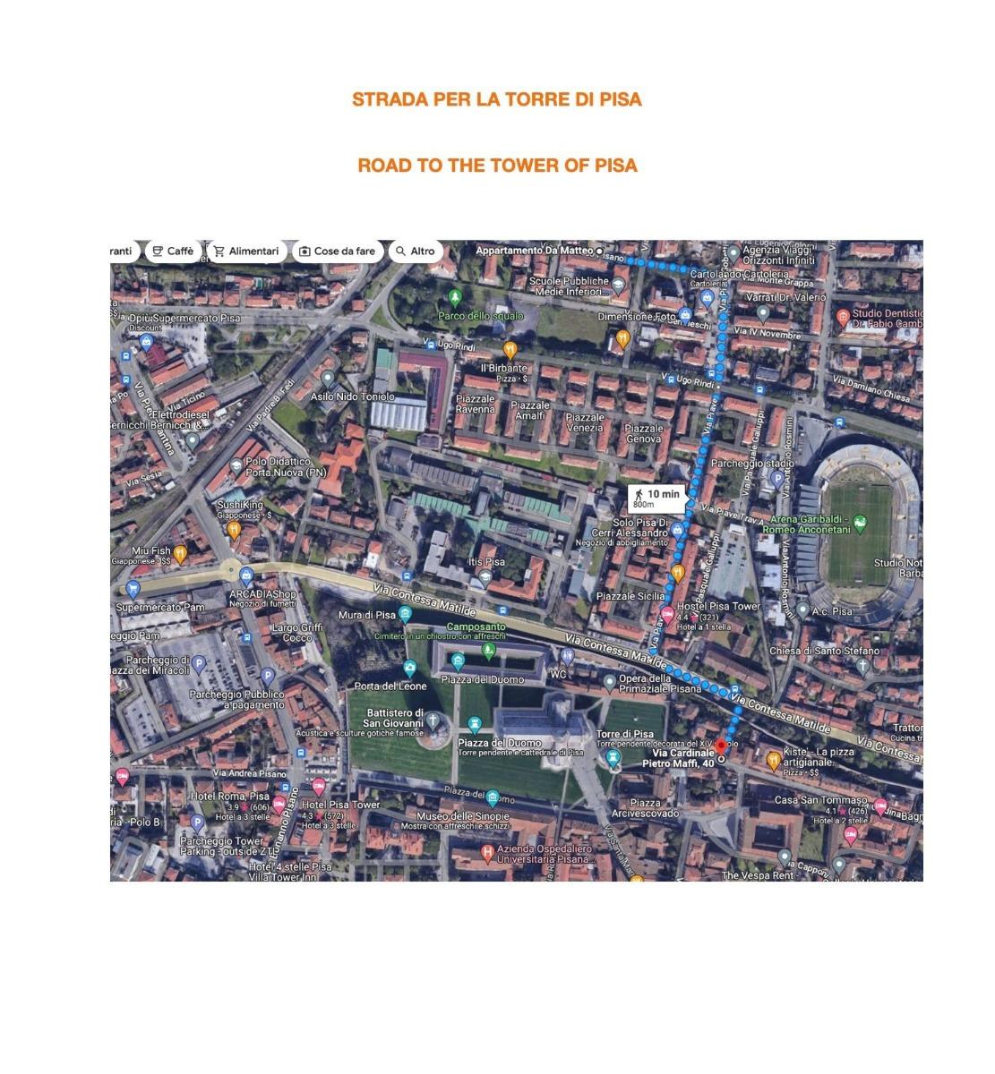 Distanza dalla torre di Pisa 800 metri