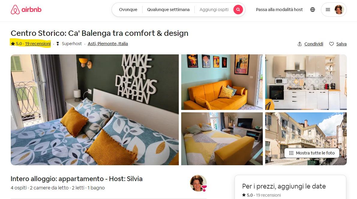 HOMEPAGE AIRBNB AL 17 NOVEMBRE 2023 (6 mesi dall'apertura)