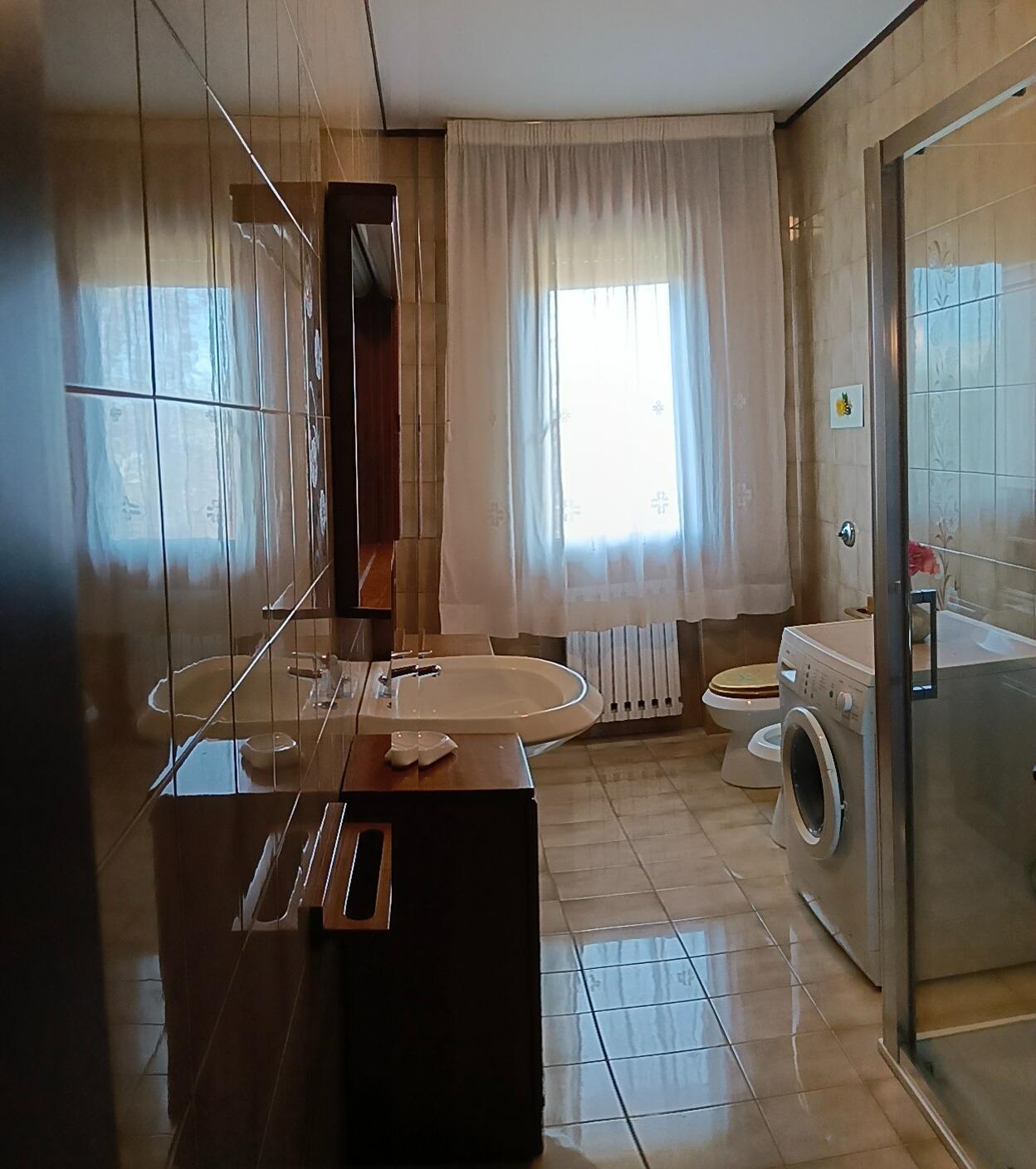 Bagno con doccia e lavatrice