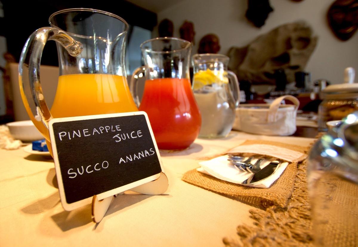 Pitchers with fruit juices and water