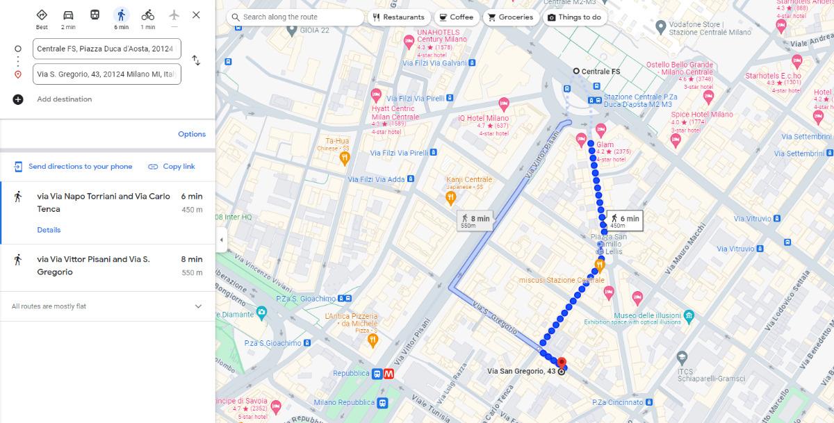 Percorso dalla stazione centrale