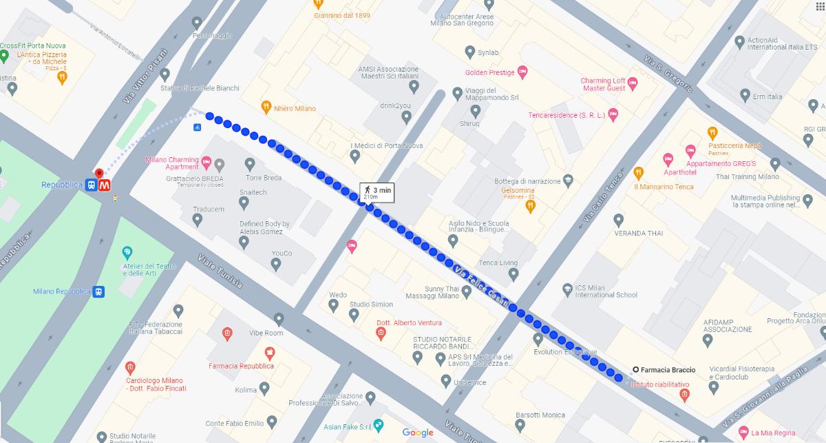 Percorso dalla fermata della metropolitana Repubblica M3