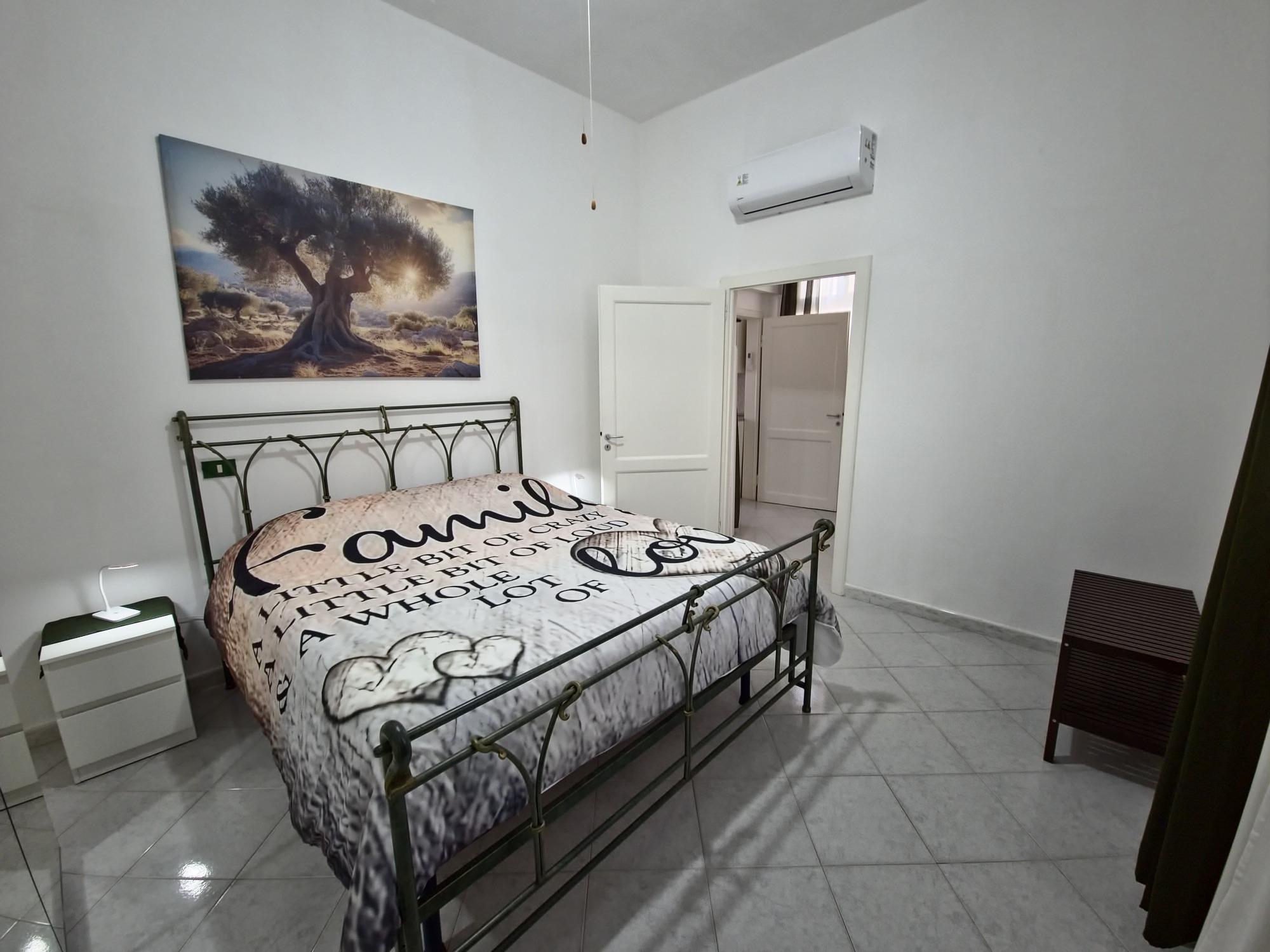 Camera da letto completa di armadio 2 ante, 2 comodini, 2 luci con carica contactless per dispositivi, lampadario con ventilatore,split indipendenti