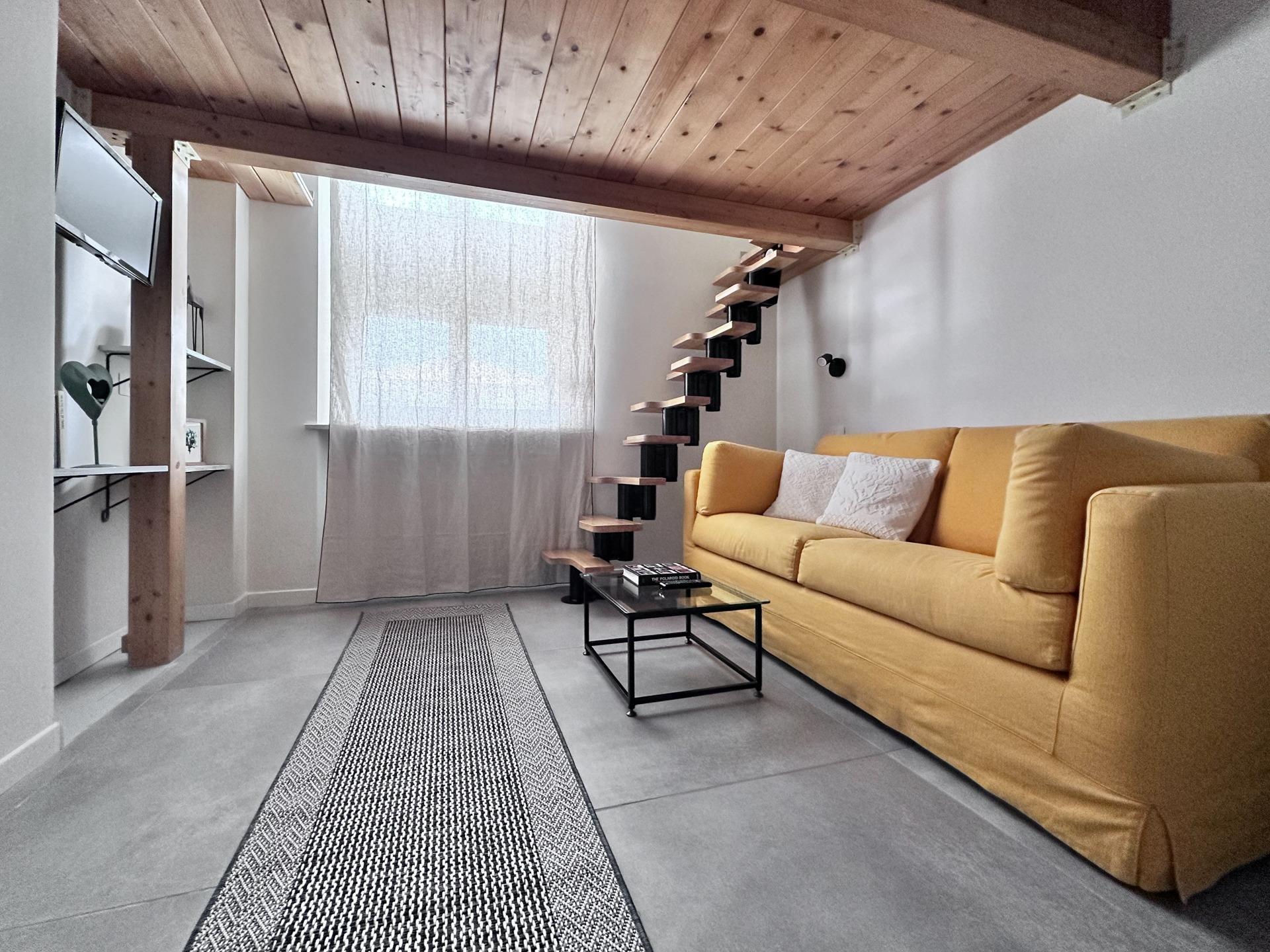 il soggiorno con divano letto matrimoniale e tv