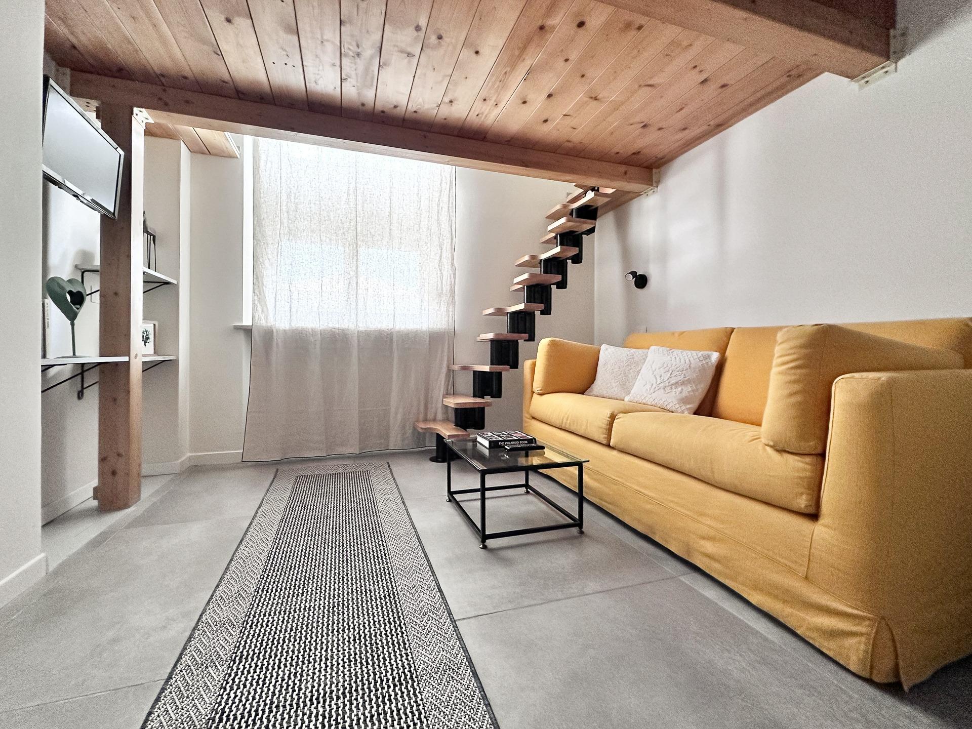 il soggiorno con divano letto matrimoniale e tv