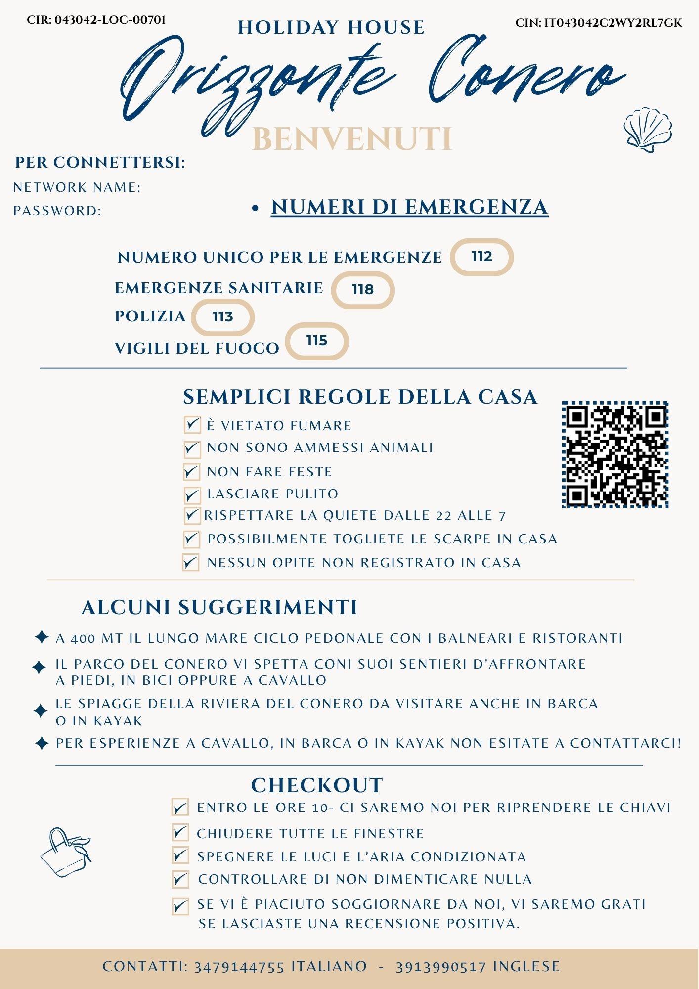 semplici regole della casa e QR code per il nostro sito