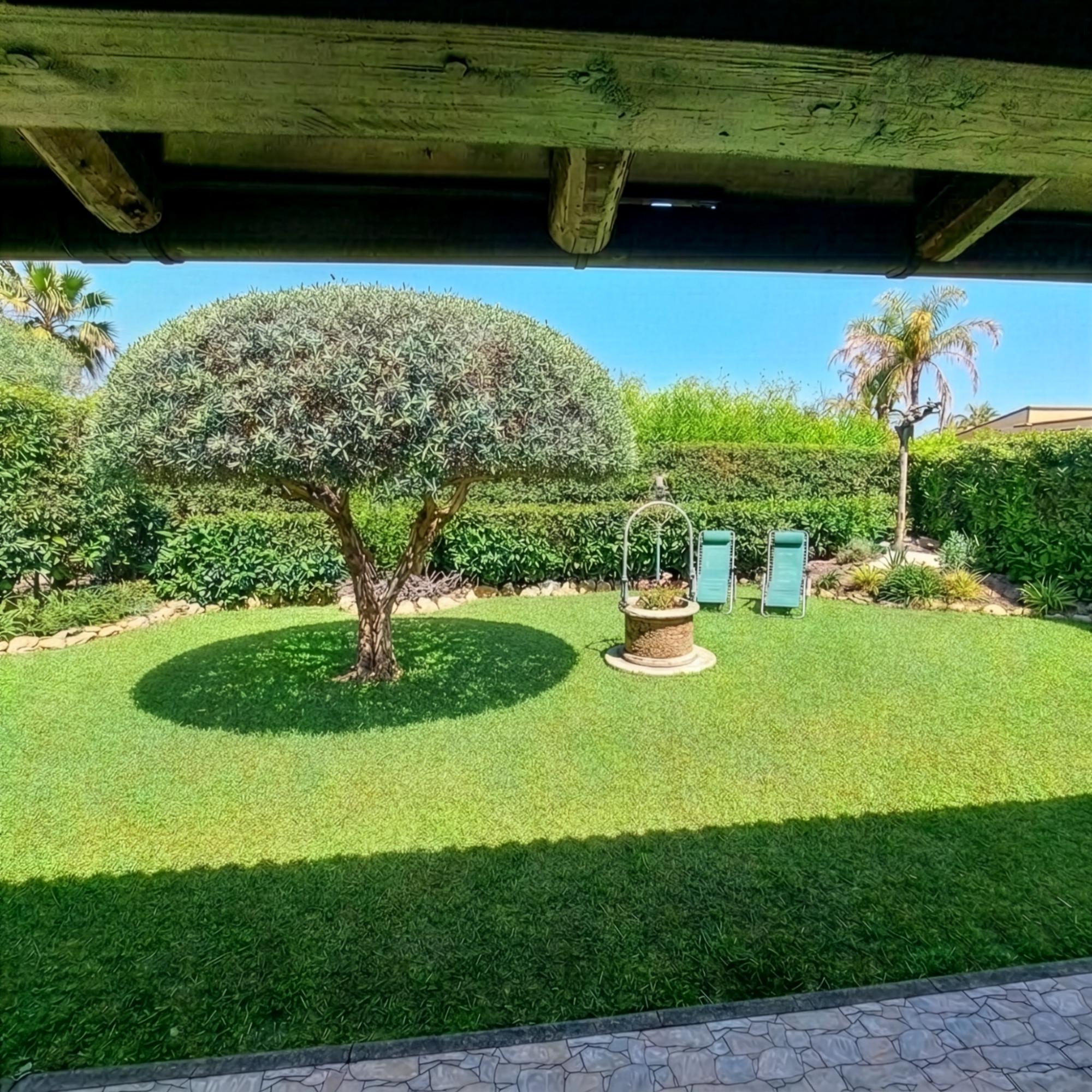 Vista giardino con sedute esterne
