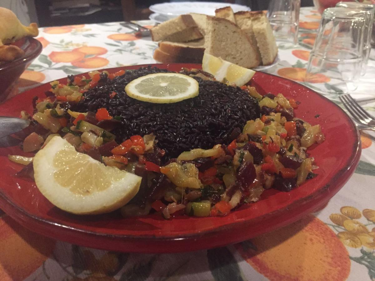 risotto with squid ink and vegetables